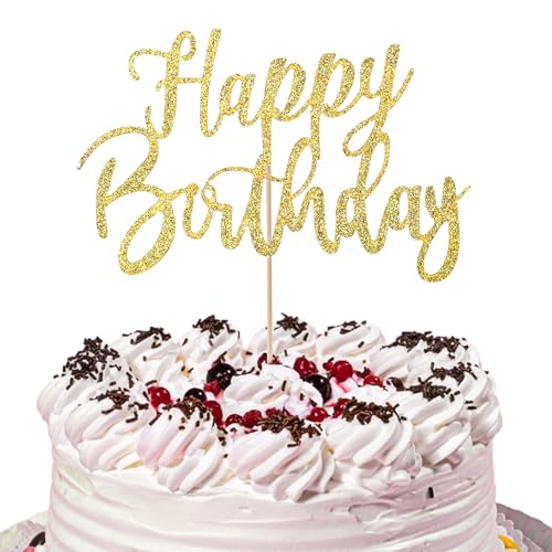 WLLHYF Happy Birthday Tortendeko Cupcake Topper Geburtstag Glitzernd Goldenes Geburtstagsparty Dekoration Kuchenaufsatz Zubehör für Jungen Mädchen von WLLHYF