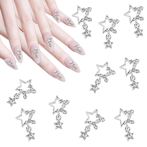 WLLHYF Stern-Nagel-Charms, 10 Stück, 3D-Nagel-Strasssteine, glänzende Edelsteine, Kristall, silberne Diamanten, Farbe, Nagel-Charms, Nagelkunst-Dekorationen, Juwelen für Nageldesign von WLLHYF