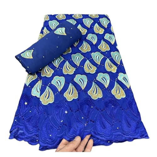 WLLKIY Afrikanischer Baumwoll-Spitzenstoff, Spitze Mit Steinen, Nigerianischer Baumwollstoff for Frauen, Kleider, 5 Yard(4Swiss Voile Lace) von WLLKIY