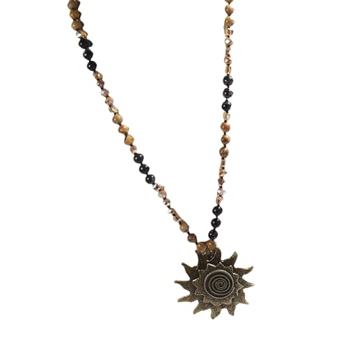 Vintage-Halskette mit 8 mm Naturstein und Glasperlen, einzigartige Sonnenanhänger-Halskette für Damen Vintage-Halskette mit 8 mm Naturstein und Glasperlen, einzigartige Sonnenanhänger-Halskette für Damen von WLNEXT