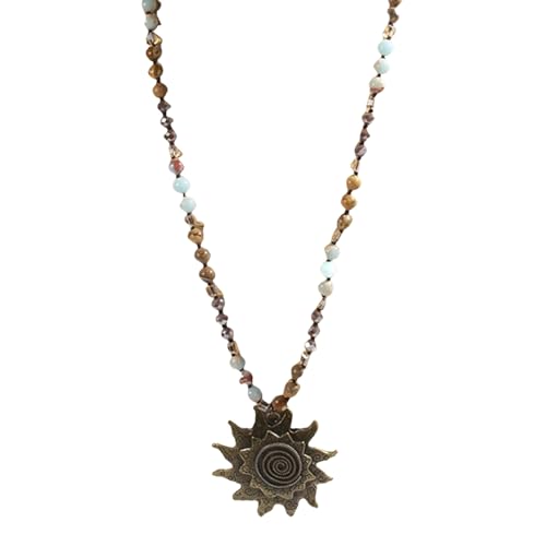 Vintage-Halskette mit 8 mm Naturstein und Glasperlen, einzigartige Sonnenanhänger-Halskette für Damen Vintage-Halskette mit 8 mm Naturstein und Glasperlen, einzigartige Sonnenanhänger-Halskette für Damen von WLNEXT