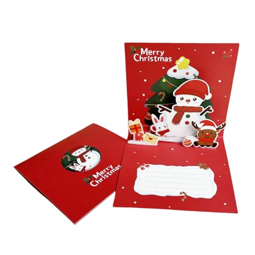 WLNEXT Grußkarten, Stilvolle Weihnachtsfeier Karten, Elegante 3D Popup Weihnachtsgrußkarte mit Schneemann und Bär Figuren von WLNEXT