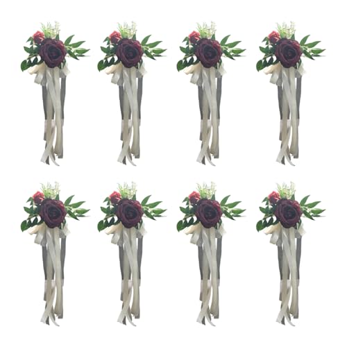 WLNEXT Stuhl-Dekorationen, elegante weiße Kunstblumen, Stuhldekorationen, Bänke, Bänke, Blumen mit Bändern, für Hochzeit, Gang, Party, 6 Stück WLNEXT Stuhl-Dekorationen, elegante weiße Kunstblumen, Stuhldekorationen, Bänke, Bänke, Blumen mit Bändern, für Hochzeit, Gang, Party, 6 Stück von WLNEXT
