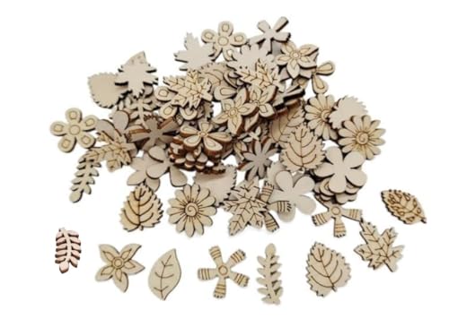 100 Stück unlackierte Holzblöcke, Blattmuster, Ausschnitte, Mini-Holzblöcke, handgefertigte Dekoration, Holzblöcke für Bastelblumen, Bastelbedarf von WLSuDHoncc