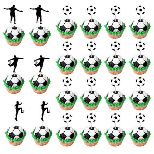 48 Stück Fussball Cupcake Topper Kinder Fußball Kuchen Deko Fussball Muffin Deko Fußball Kuchen Dekoration für Fußball Sport Baby Party Geburtstagsfeie von WLUOS