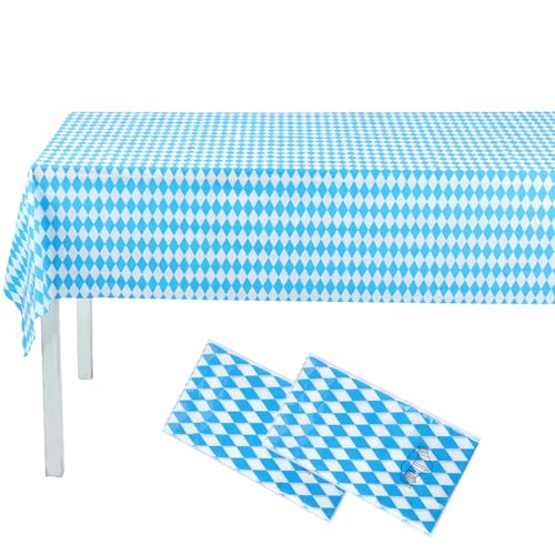 2 Stück Oktoberfest Tischdecke,Bayrische Deko Tischtuch,Blau Weiß Bayern Raute,137x274cmPEVA Einweg Tischdecke,Bierzeltgarnitur Bierfest Party,Biertisch Catering Haushalt,Deutsche Bierfeste Dekoration von WLVinson