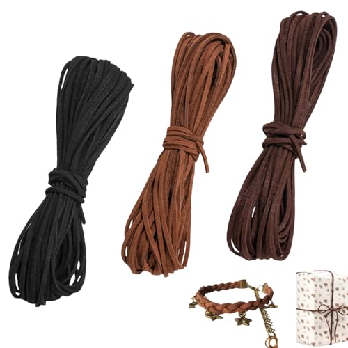 3 Rollen Lederband,Lederband für Ketten,Lederschnur 3mm,Lederbänder Meterware,3 Farben Faux Wildleder Schnur mit Leder 30m,Leder Schnüre Verschluss für DIY Armband Halskette Schmuck Handwerk von WLVinson