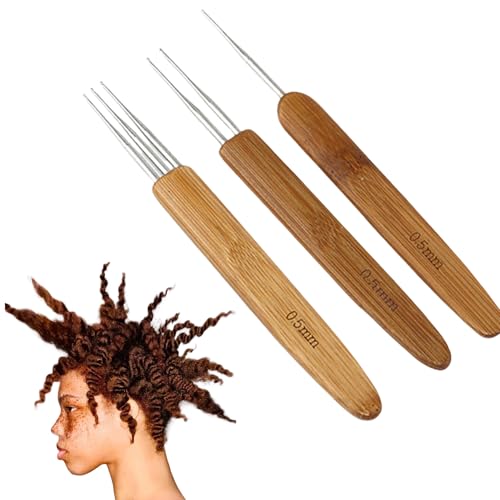 3 Stück Dreadlocks Häkelnadel Werkzeug Set,Dreadlock Häkelnadel Bambus Nadel Weben Häkeln,Knüpfnadel,Crochet Hook,Braids Zubehör,Dreads Nadel für Dreadlocks Häkeln Haken,Zopf Perücken,DIY Weberei von WLVinson
