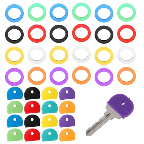 Schlüsselkappen Set,Bunte Schlüsselkappen in 8 Farben,Runde und Halbkreisförmige Schlüsselmarkierungen,Schlüsselschutz und Schlüsselkennzeichnung für Einfachere Identifizierung der Schlüssel(48 Stück) Schlüsselkappen Set,Bunte Schlüsselkappen in 8 Farben,Runde und Halbkreisförmige Schlüsselmarkierungen,Schlüsselschutz und Schlüsselkennzeichnung für Einfachere Identifizierung der Schlüssel(48 Stück) von WLVinson
