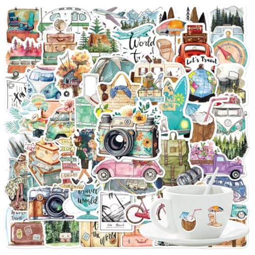Scrapbook Stickers,Reiseaufkleber,Outdoor-Reise Aufkleber Fotoalbum,Doodle Sticker Set für Scrapbook & Journaling,Fotoalbum Aufkleber,Kreative Dekoration für Notizbuch,Laptop,Wasserflasche & mehr(50) von WLVinson
