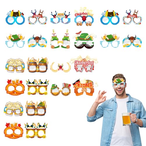 WLVinson 24 Stück Oktoberfest Brille,Oktoberfest Fotorequisiten,Oktoberfest Accessoires für Kinder Erwachsene,Lustig Papier Brillen Bier Geschenke von WLVinson