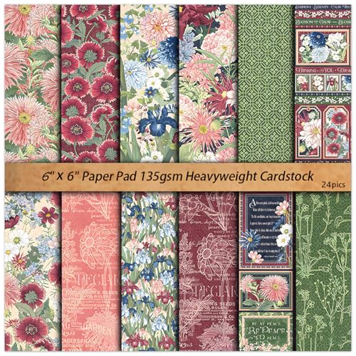 Scrapbook-Papierblock, 6 × 6, einseitiges Decopodge-Bastelpapier, Kartonpapier, Scrapbooking, DIY, dekorativer Hintergrund, Kartenherstellung, 24 Blatt von WLXTREE