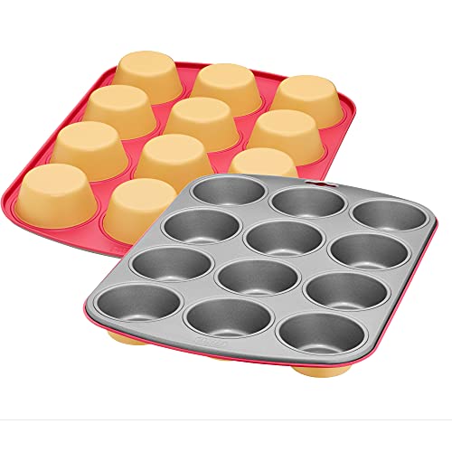Original Kaiser Happy Colors Muffinblech für 12 Muffins, Muffinform 38 x 27 cm, antihaftbeschichtet, Standardgröße, Cupcake Formen, happy bicolor, orange-pink von WMF