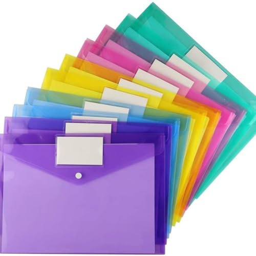 10 Pack -Kunststoffumschläge mit Etikett Pocket A4 Größe Dokumentordner Dokumenthalter for Schularbeitsbüroorganisation von WMFASBAG