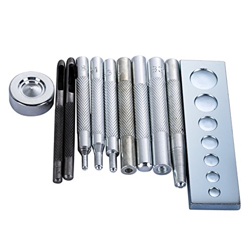 11-teiliges Stanz-Loch-Snap-DIY-Lederhandwerk aus Metall, robustes Hohlstanz-Loch-Werkzeug-Set mit Basis for die Installation von Nietenknöpfen for Leder-Werkzeug von WMFASBAG
