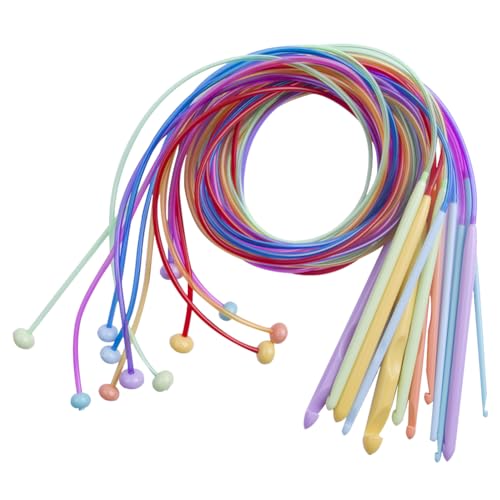 12-teiliges Stricknadel-Set, bunte tunesische Häkelnadeln mit 120 cm Verbindungskabel, flexibel, multifunktional, handgefertigt, DIY-Werkzeug von WMFASBAG
