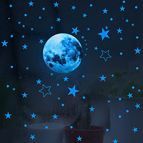 435PCS Leuchtsterne Wandsticker,Selbstklebend Glühender Mond Sticker Leuchtender Wandaufkleber für Kinderzimmer,DIY Schlafzimmer Dekorative Wandaufkleber für Junge Mädchen (Blau) von WMLBK