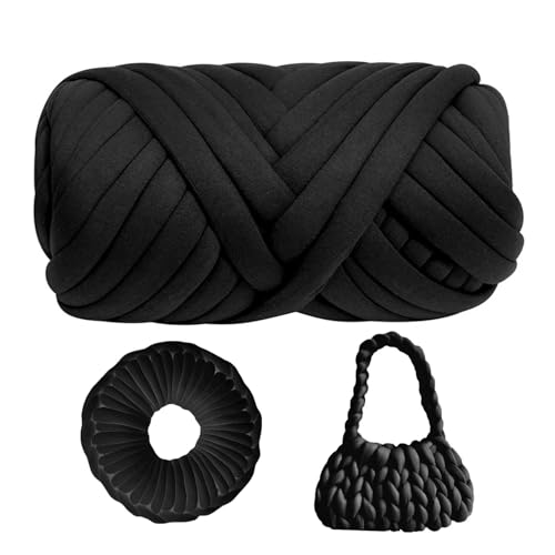 Armstricken Wolle 500g Dicke Wolle & Häkelwolle Chunky Yarn Schlauchgarn mit Farbverlauf | Chenille Wolle zum Häkeln & Stricken für Decken, Taschen, DIY-Kunsthandwerk (Schwarz) von WMLBK