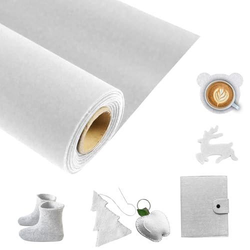 Filz Meterware,50 cm×300 cm Tischläufer Filz 3 mm dick Filzstoff Filzmatten zum Zuschneiden Nadelfilz für Kleidung, Accessoires, Dekorationen (Weiß, 50 cm×300 cm) von WMLBK