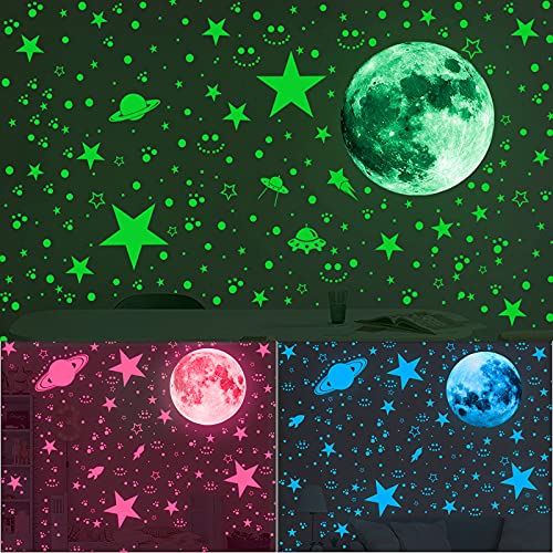930 Stück Leuchtsterne Selbstklebend Wandsticker, Leuchtender Planet Sticker Leuchtpunkte Mond für deinen Sternenhimmel und fluoreszierend Leuchtaufkleber - Leuchtsticker Wandtattoo (blau) von WMLBK