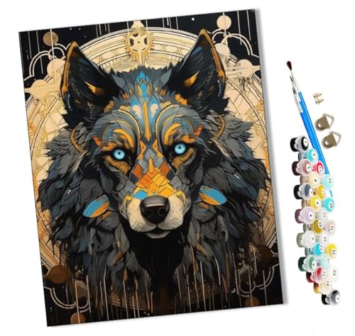 Malen Nach Zahlen Erwachsene Magischer Kreis des Häuptlings des schwarzen Wolfes (6) DIY Handgemalt Ölgemälde Leinwand Kits Mit Pinsels und Acrylfarbe Als Geschenke und Heimdekoration Ohne Rahmen von WMZPOY