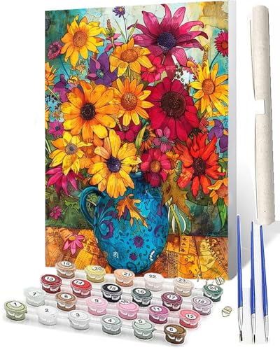 WMZPOY DIY Malen nach Zahlen Erwachsene Tiere Erwachsene Malen nach Bunte Blumen Chrysantheme 100 Malen nach Zahlen Kunsthandwerk Geschenk für Home Wall Deco 40 x 50 cm(rahmenlos) von WMZPOY