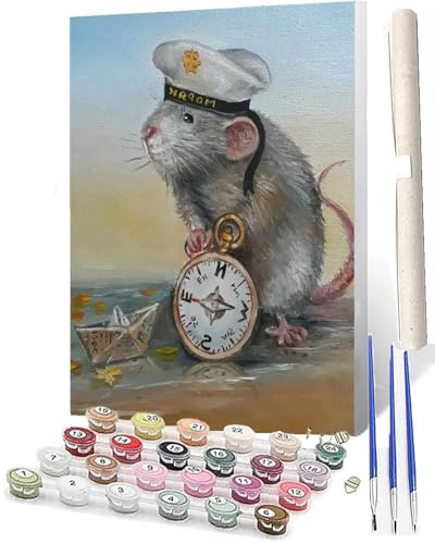 WMZPOY DIY Malen nach Zahlen Erwachsene Tiere Erwachsene Malen nach Nautischer Hut Ratte-2 Malen nach Zahlen Kunsthandwerk Geschenk für Home Wall Deco 40 x 50 cm(rahmenlos) von WMZPOY