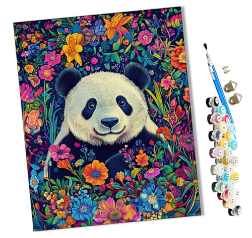 WMZPOY Malen Nach Zahlen Erwachsene Blumen und Pandas Bastelset Erwachsene Gemälde Leinwand 40x50 cm Mit Farbe und Pinsel - Geschenke und Maldekorationen von WMZPOY