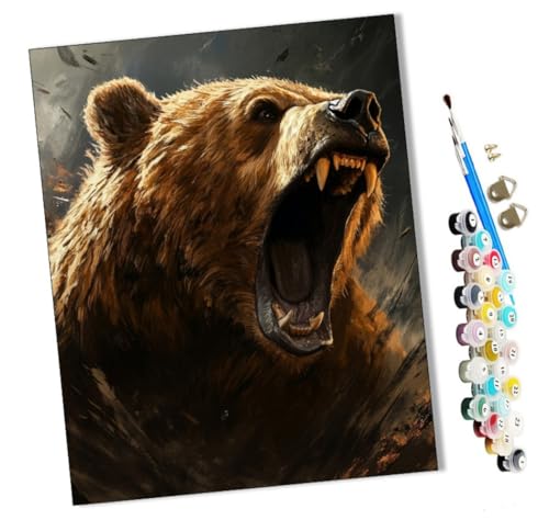 WMZPOY Malen Nach Zahlen Erwachsene Brüllender Bär DIY Handgemalt Ölgemälde Leinwand Kits Mit Pinsels und Acrylfarbe Als Geschenke und Heimdekoration Ohne Rahmen 40 x 50 cm von WMZPOY