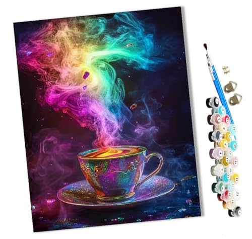 WMZPOY Malen Nach Zahlen Erwachsene Bunte Kaffeetassen Bastelset Erwachsene Gemälde Leinwand 40x50 cm Mit Farbe und Pinsel - Geschenke und Maldekorationen von WMZPOY