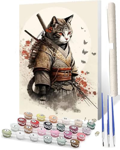 WMZPOY Malen Nach Zahlen Erwachsene DIY Handgemalt Ölgemälde Kit für Anfänger und Erwachsene Japanische Samurai-Katze 014 Mit 3-Pinseln und AcrylfarbeOhne Rahmen 40X50CM WMZPOY Malen Nach Zahlen Erwachsene DIY Handgemalt Ölgemälde Kit für Anfänger und Erwachsene Japanische Samurai-Katze 014 Mit 3-Pinseln und AcrylfarbeOhne Rahmen 40X50CM von WMZPOY