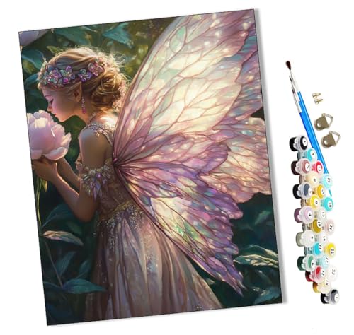 WMZPOY Malen Nach Zahlen Erwachsene Elfenmädchen und Blumen Bastelset Erwachsene Gemälde Leinwand 40x50 cm Mit Farbe und Pinsel - Geschenke und Maldekorationen von WMZPOY