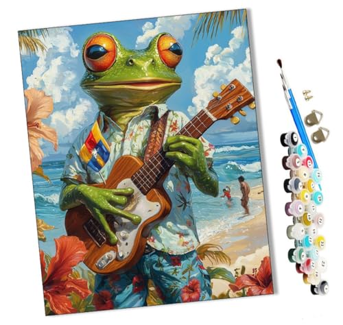 WMZPOY Malen Nach Zahlen Erwachsene Frosch-Cartoon spielt Gitarre DIY Handgemalt Ölgemälde Leinwand Kits Mit Pinsels und Acrylfarbe Als Geschenke und Heimdekoration Ohne Rahmen 40 x 50 cm von WMZPOY
