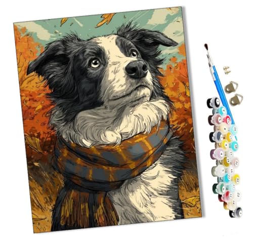 WMZPOY Malen Nach Zahlen Erwachsene Herbstlaub und Schäferhund Bastelset Erwachsene Gemälde Leinwand 40x50 cm Mit Farbe und Pinsel - Geschenke und Maldekorationen von WMZPOY