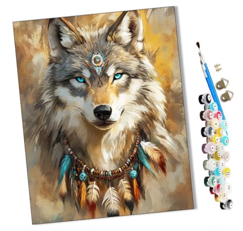 WMZPOY Malen Nach Zahlen Erwachsene Indischer Wolf Bastelset Erwachsene Gemälde Leinwand 40x50 cm Mit Farbe und Pinsel - Geschenke und Maldekorationen von WMZPOY