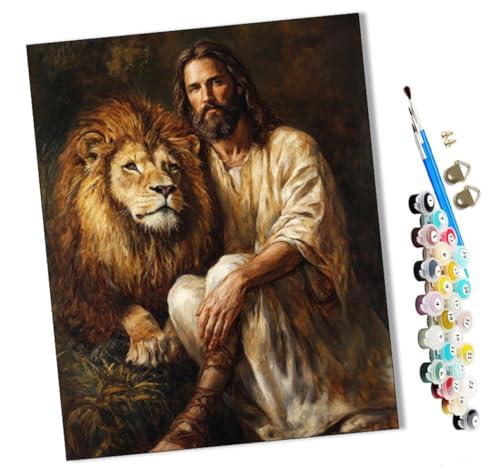 WMZPOY Malen Nach Zahlen Erwachsene Jesus und der Löwe Bastelset Erwachsene Gemälde Leinwand 40x50 cm Mit Farbe und Pinsel - Geschenke und Maldekorationen von WMZPOY