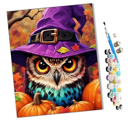 WMZPOY Malen Nach Zahlen Erwachsene Lilahut-Kürbiseule DIY Handgemalt Ölgemälde Leinwand Kits Mit Pinsels und Acrylfarbe Als Geschenke und Heimdekoration Ohne Rahmen 40 x 50 cm von WMZPOY