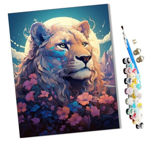 WMZPOY Malen Nach Zahlen Erwachsene Löwe und Blumen Bastelset Erwachsene Gemälde Leinwand 40x50 cm Mit Farbe und Pinsel - Geschenke und Maldekorationen von WMZPOY