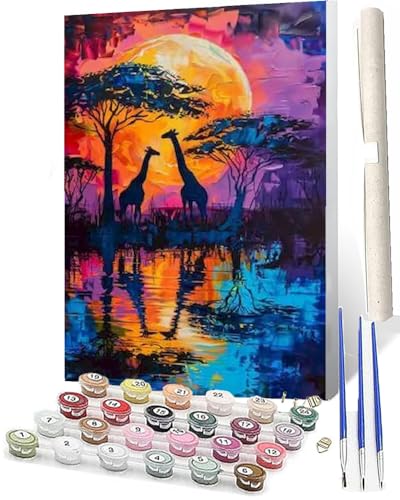 WMZPOY Malen Nach Zahlen Erwachsene Malen Nach Zahlen Tiere Anfänger Bunte Landschaft Giraffe 071 DIY Ölgemälde Leinwand Kit für Geschenke und Home Wand Dekor (40x50cm) von WMZPOY