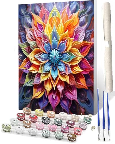 WMZPOY Malen Nach Zahlen Erwachsene Malen Nach Zahlen Tiere Anfänger Bunte Mandala-Blume 122 DIY Ölgemälde Leinwand Kit für Geschenke und Home Wand Dekor (40x50cm) von WMZPOY