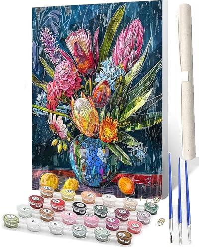 WMZPOY Malen Nach Zahlen Erwachsene Malen Nach Zahlen Tiere Anfänger Farbige Blumen Chrysantheme 098 DIY Ölgemälde Leinwand Kit für Geschenke und Home Wand Dekor (40x50cm) von WMZPOY