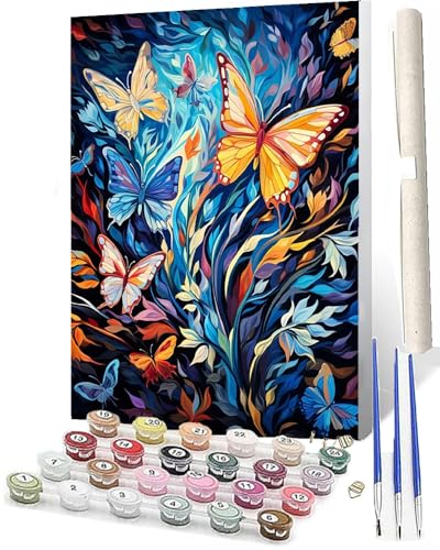 WMZPOY Malen Nach Zahlen Erwachsene Malen Nach Zahlen Tiere Anfänger Schmetterlingsblume 096 DIY Ölgemälde Leinwand Kit für Geschenke und Home Wand Dekor (40x50cm) von WMZPOY