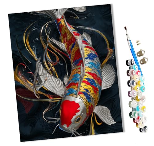 WMZPOY Malen Nach Zahlen Erwachsene Metall-Koi Bastelset Erwachsene Gemälde Leinwand 40x50 cm Mit Farbe und Pinsel - Geschenke und Maldekorationen von WMZPOY