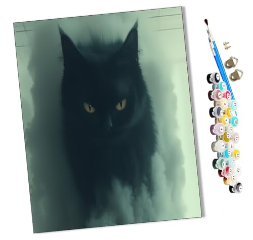 WMZPOY Malen Nach Zahlen Erwachsene Schwarze Katze im Rauch DIY handgemaltes Ölgemälde Set für Anfänger und Erwachsene, Acrylfarbe, Kindergemälde, Kreative Heimdekoration, Geschenk, Weihnachten von WMZPOY
