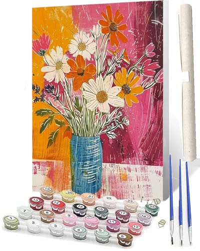 WMZPOY Malen Nach Zahlen ErwachseneDiy Malen Nach Zahlen Im Alter Von 8 Bis 12 JahrenGeeignet FüR öLmalanfäNger Farbige Blumen Chrysantheme 095 Als Festival Geschenk (40x 50cm) von WMZPOY