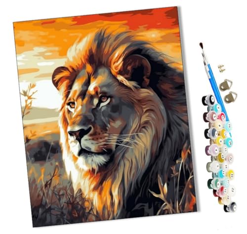 WMZPOY Malen Nach Zahlen ErwachseneLöwe Sonnenuntergang Afrikanisches Grasland (3) Erwachsene Gemälde Leinwand 40x50 cm Mit Farbe und Pinsel - Geschenke und Maldekorationen Ungerahmt von WMZPOY