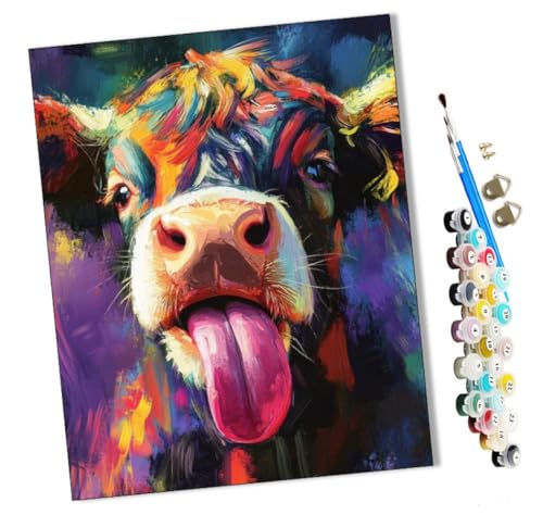WMZPOY Malen Nach Zahlen ErwachseneRegenbogen-Kuh-Lächeln Erwachsene Gemälde Leinwand 40x50 cm Mit Farbe und Pinsel - Geschenke und Maldekorationen Ungerahmt von WMZPOY