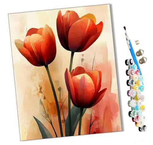 WMZPOY Malen Nach Zahlen ErwachseneRoter Blumenstrauß Erwachsene Gemälde Leinwand 40x50 cm Mit Farbe und Pinsel - Geschenke und Maldekorationen Ungerahmt von WMZPOY