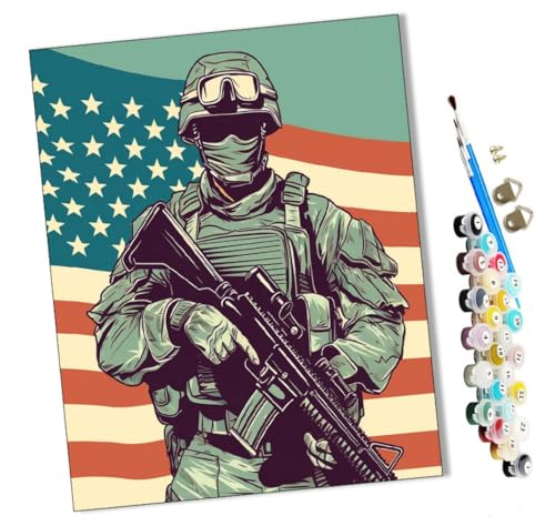 WMZPOY Malen Nach Zahlen ErwachseneSoldat unter amerikanischer Flagge (19) Erwachsene Gemälde Leinwand 40x50 cm Mit Farbe und Pinsel - Geschenke und Maldekorationen Ungerahmt von WMZPOY