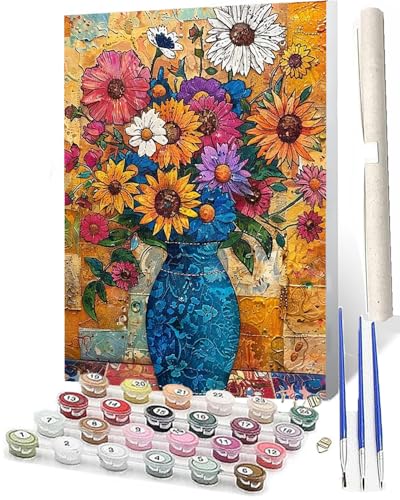 WMZPOY Malen Nach Zahlen ab 5 6 7 8 9 10 Bunte Blumen Chrysantheme 103 Adult Tiere Anfänger mit Leinwand Pinseln Acrylpigment für Geschenke und Home Haus Deko (40 x 50 cm) von WMZPOY
